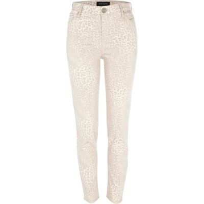 Beige leopard print Lana high waisted jeans