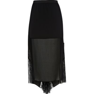 Black lace insert maxi skirt