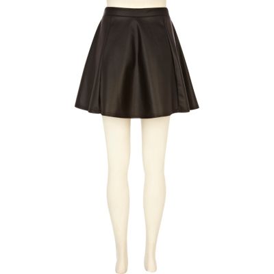 Black coated mini skater skirt