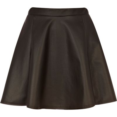 Black coated mini skater skirt