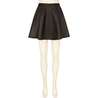 Black coated mini skater skirt