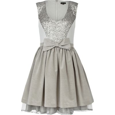 Grey sequin midi prom dress