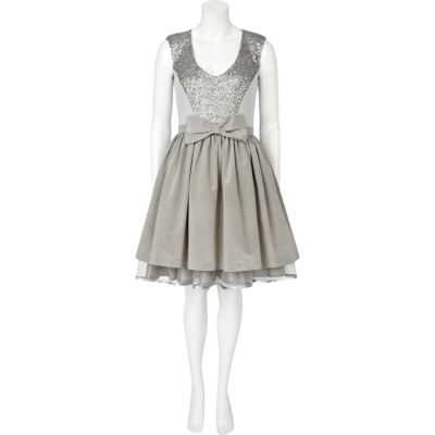 Grey sequin midi prom dress