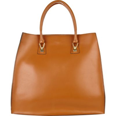 Dark beige leather hard tote bag
