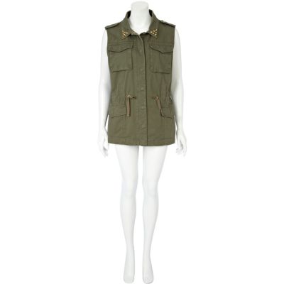 Khaki studded army gilet