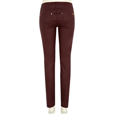 Dark red ellys coated zip super skinny jeans