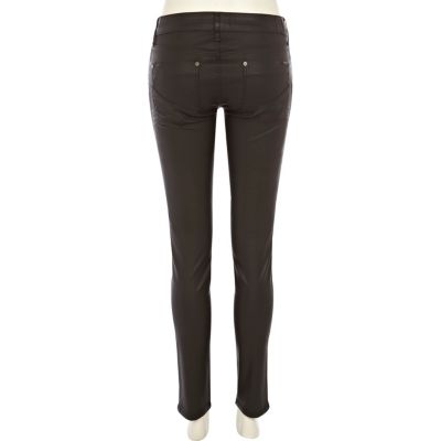 Dark brown Ellys coated super skinny jeans