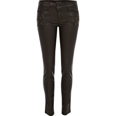 Dark brown Ellys coated super skinny jeans