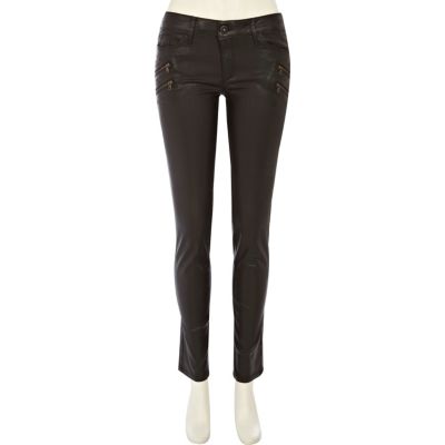 Dark brown Ellys coated super skinny jeans