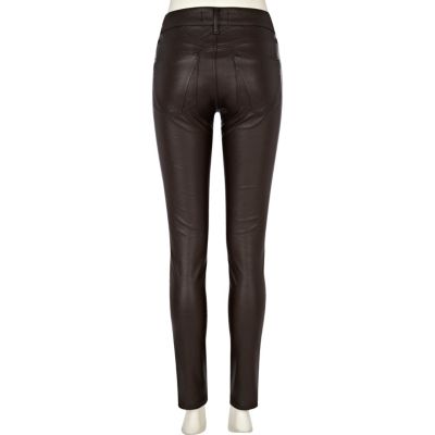 Brown leather look Olive superskinny jeans