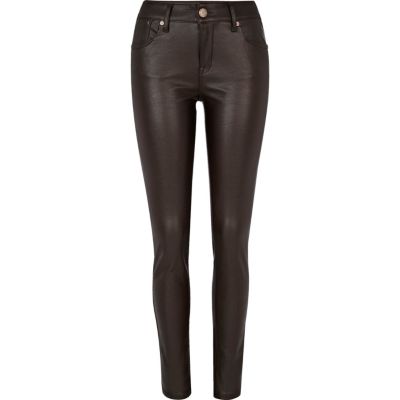 Brown leather look Olive superskinny jeans