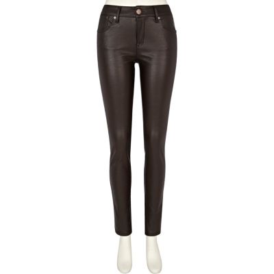 Brown leather look Olive superskinny jeans