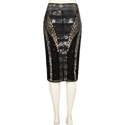 Black futuristic sequin pencil skirt