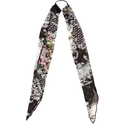 Black floral print hair tie