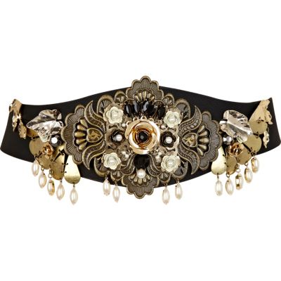 Black baroque embellished waist belt