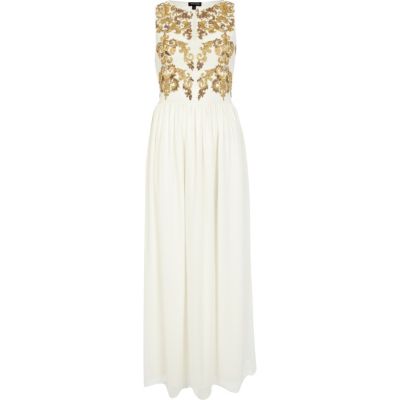 Cream baroque print maxi dress