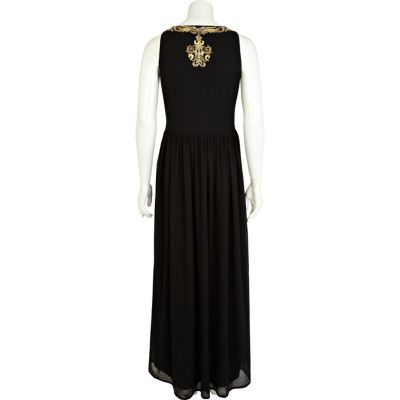 Black baroque print maxi dress