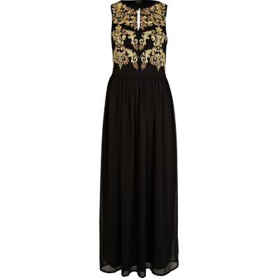 Black baroque print maxi dress