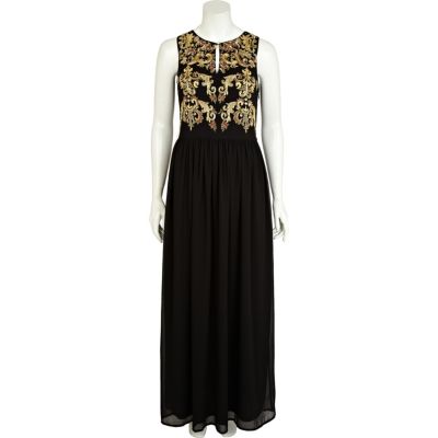 Black baroque print maxi dress