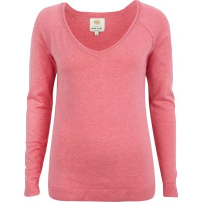 Pink v neck fine knit jumper