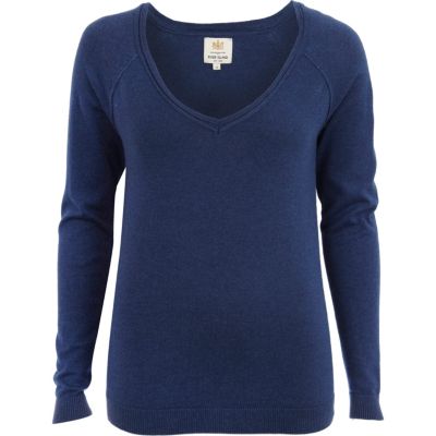 Navy v neck fine knit jumper