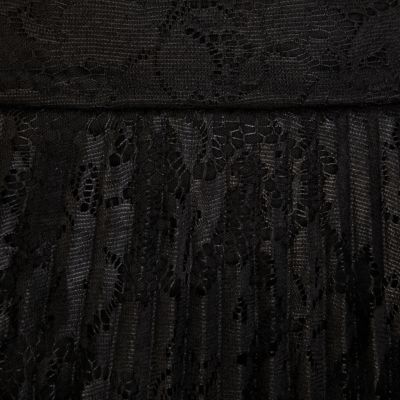 Black lace pleated midi skirt