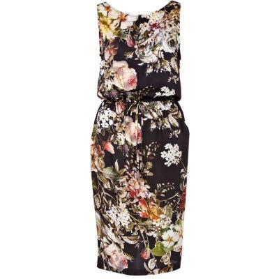 Black floral print dress