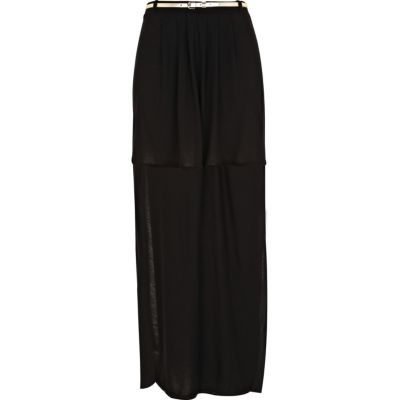 Black dip hem maxi skirt