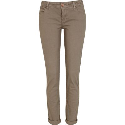 Beige low rise skinny trousers
