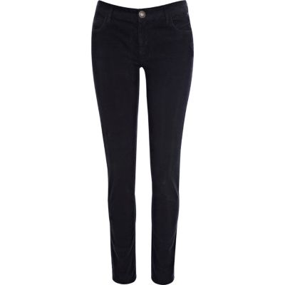 Black cord low rise skinny trousers