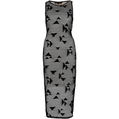 Black mesh cut out midi dress