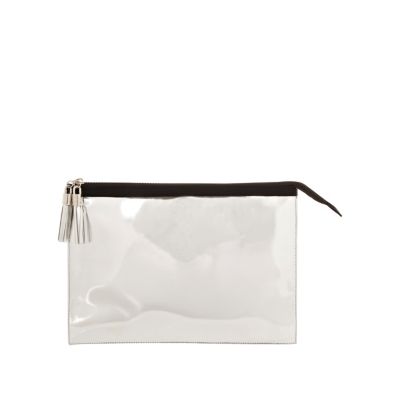 Silver metallic oversized clutch bag