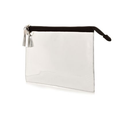 Silver metallic oversized clutch bag