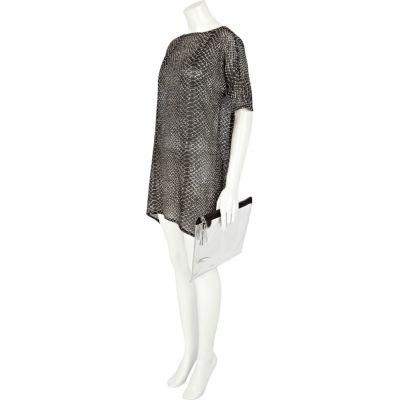 Silver metallic oversized clutch bag