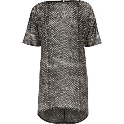 Black snake skin print textured dress