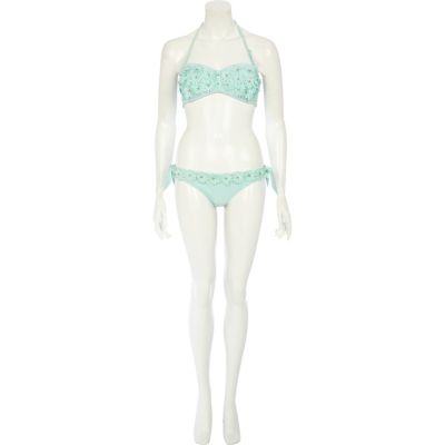 Mint green 3d flower bikini briefs