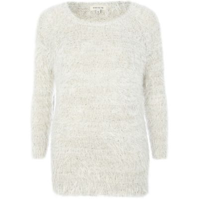 Cream fluffy sequin jumper