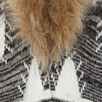 Cream fairisle faux fur collar cardigan