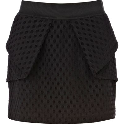 Black polka dot structured mini skirt