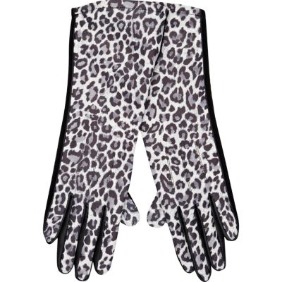 Black leopard print mid length gloves