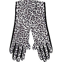 Black leopard print mid length gloves