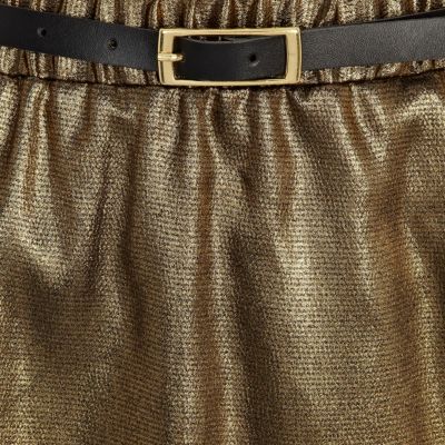 Gold wrap front belted maxi skirt