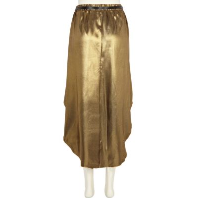 Gold wrap front belted maxi skirt