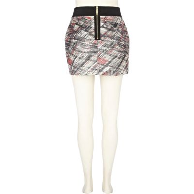 Black sketch print jacquard structured skirt