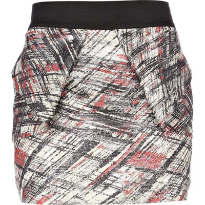 Black sketch print jacquard structured skirt