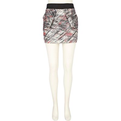 Black sketch print jacquard structured skirt