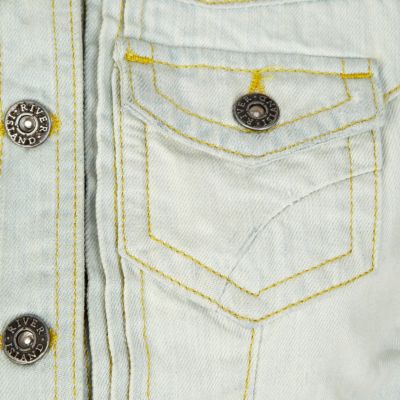 Light wash leather look sleeve denim jacket