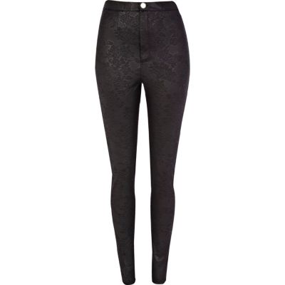Black floral embossed tube pants