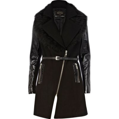 Black high shine sleeve coat