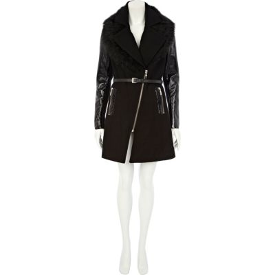 Black high shine sleeve coat